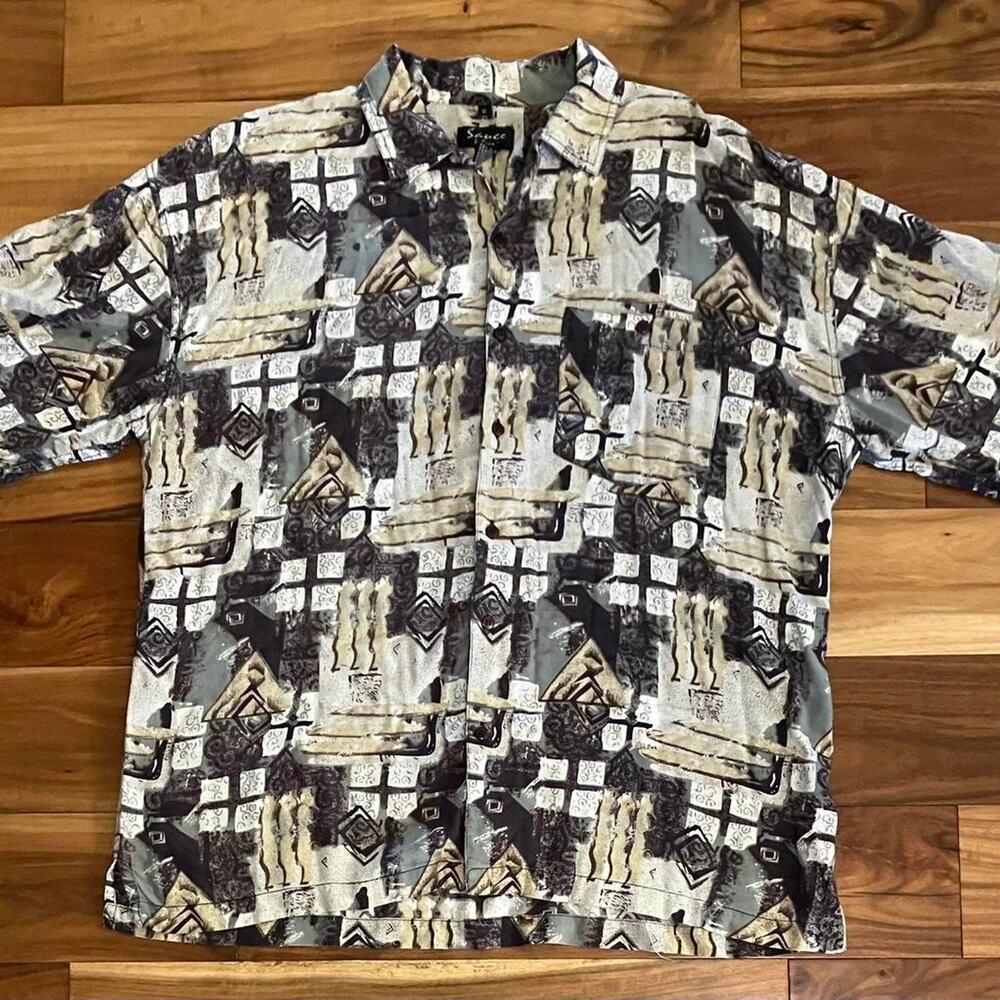 Vtg Sauce By Berne Golf Polo Button Up Vintage Men's Size XL Aztec Abstract